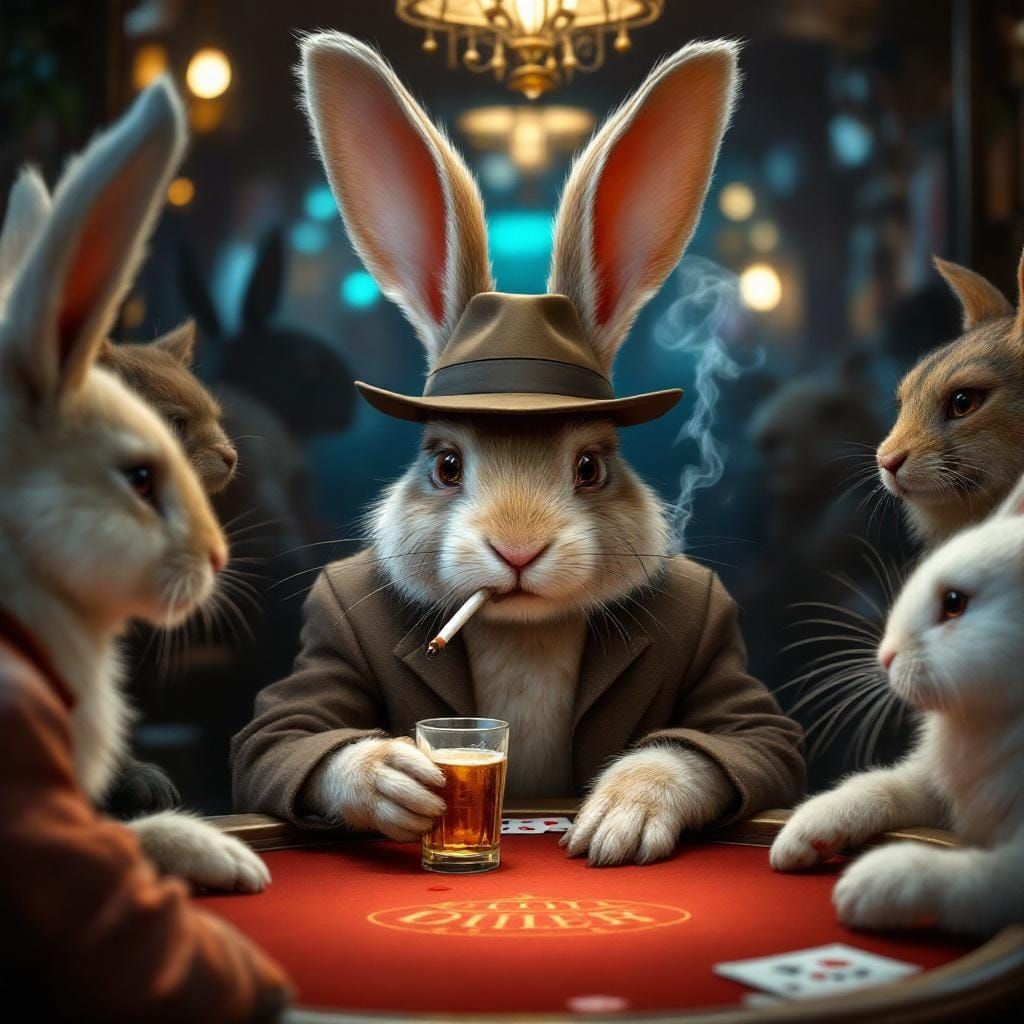 Rabbit Gambler in Art Nouveau Style