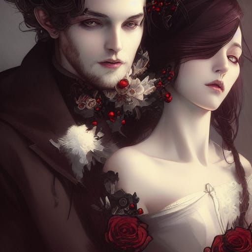 Gothic Christmas Couple Portrait in Art Nouveau Style