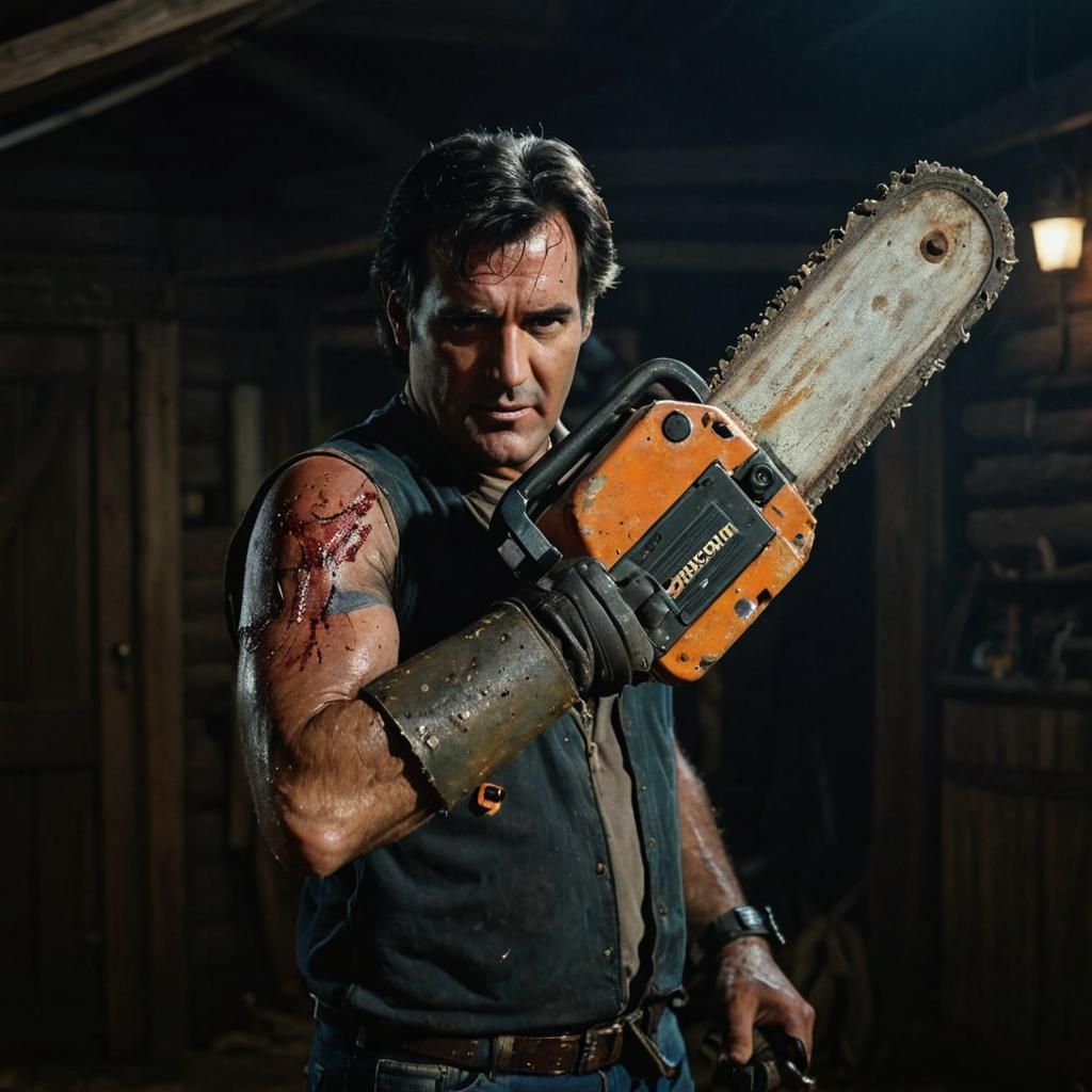 Ash Williams in Evil Dead: Cinematic Film Still