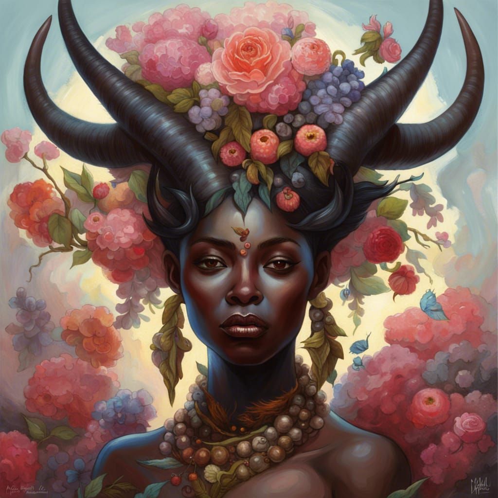 Gaia: Hyperdetailed Goddess Portrait with Horns