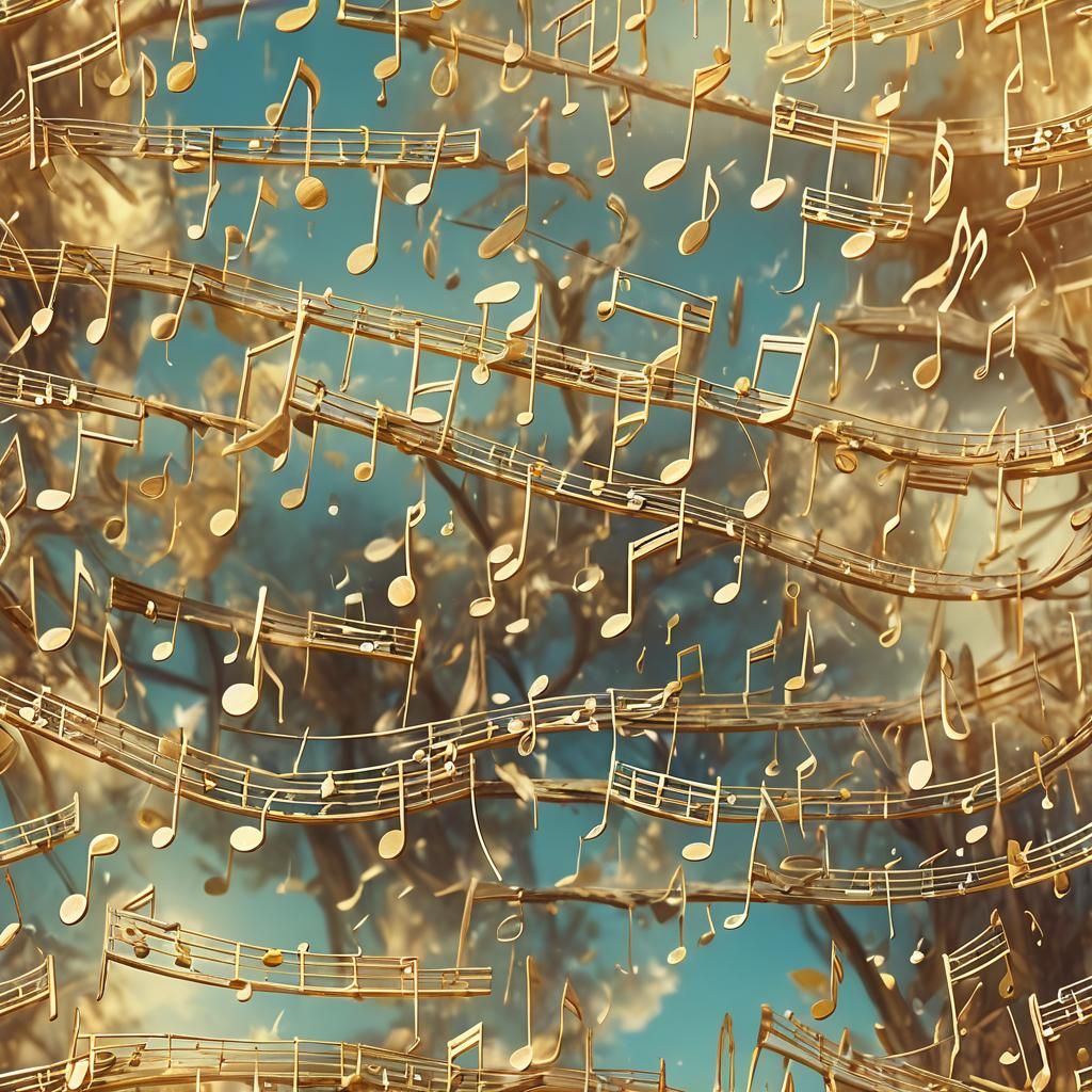 Ethereal Wooden Music Notes in Heaven