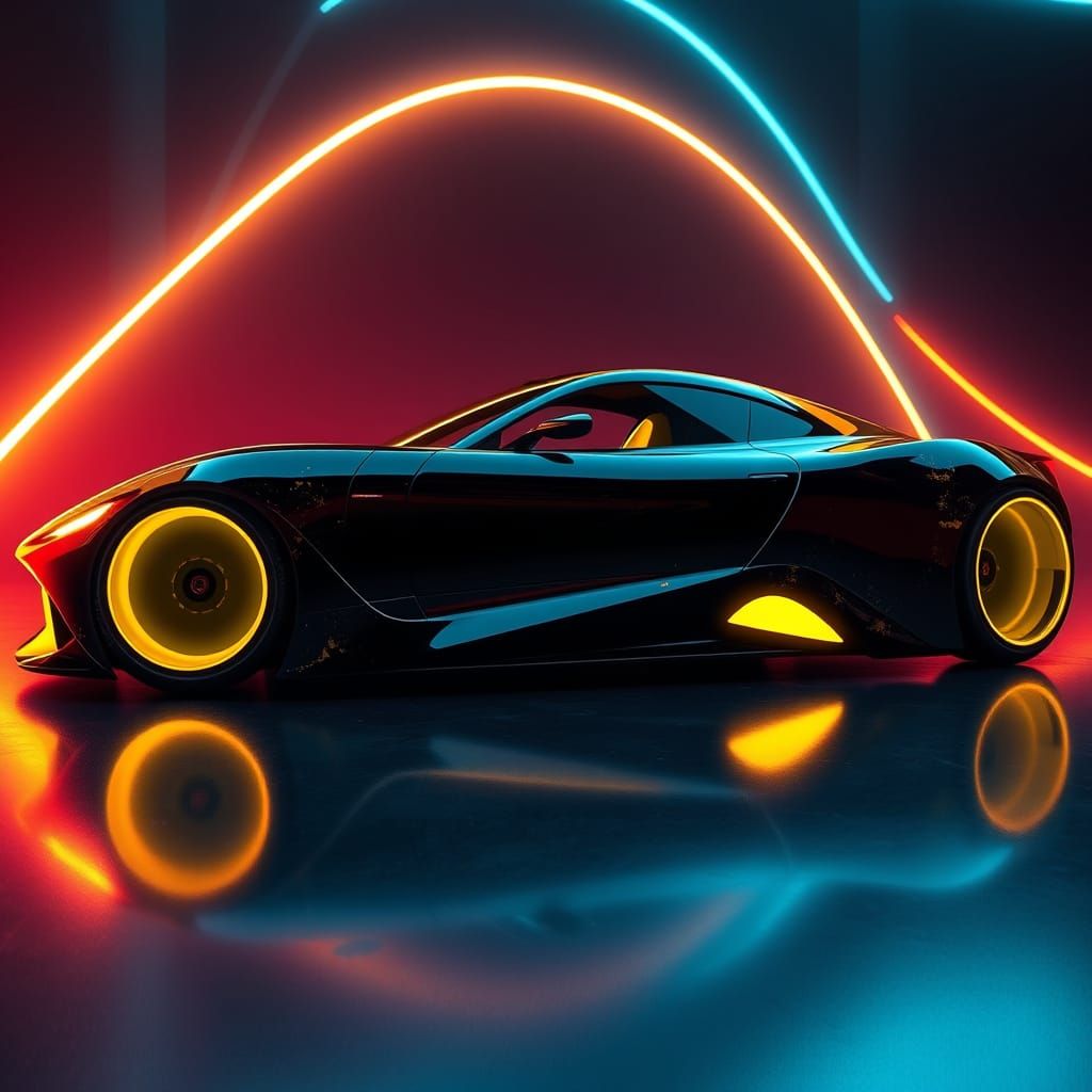 Glowing Black Sports Car in Neon Accents