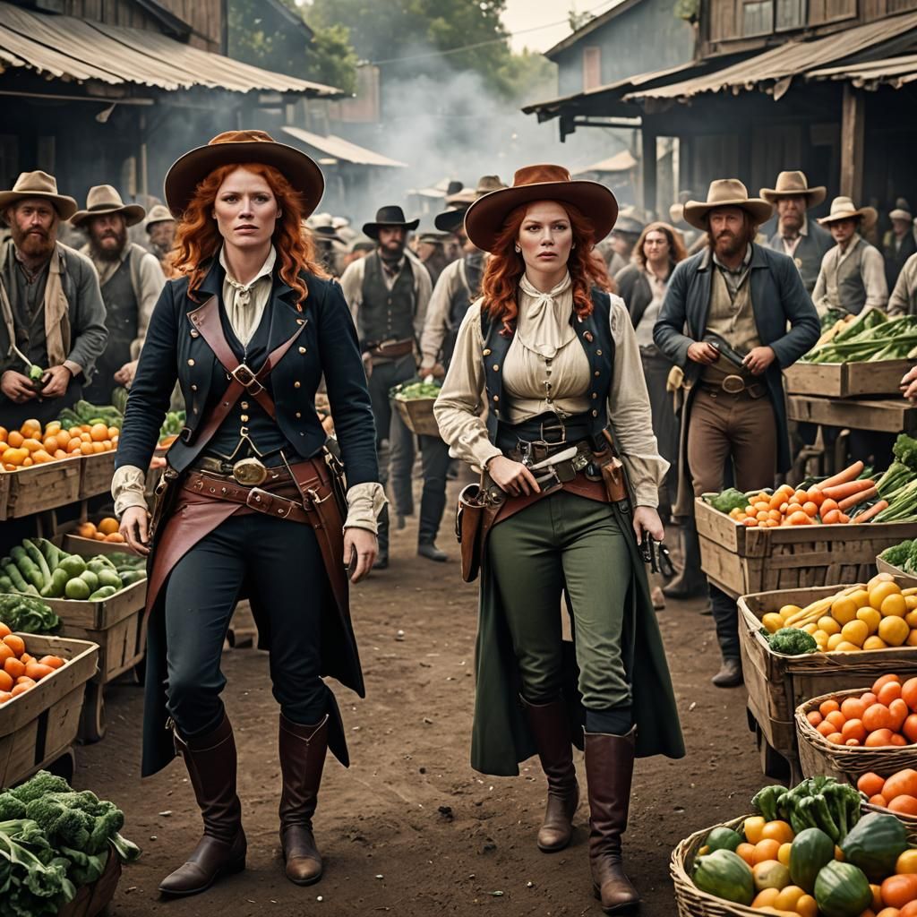 Redhead Gunfighters' Vegetable Market Showdown