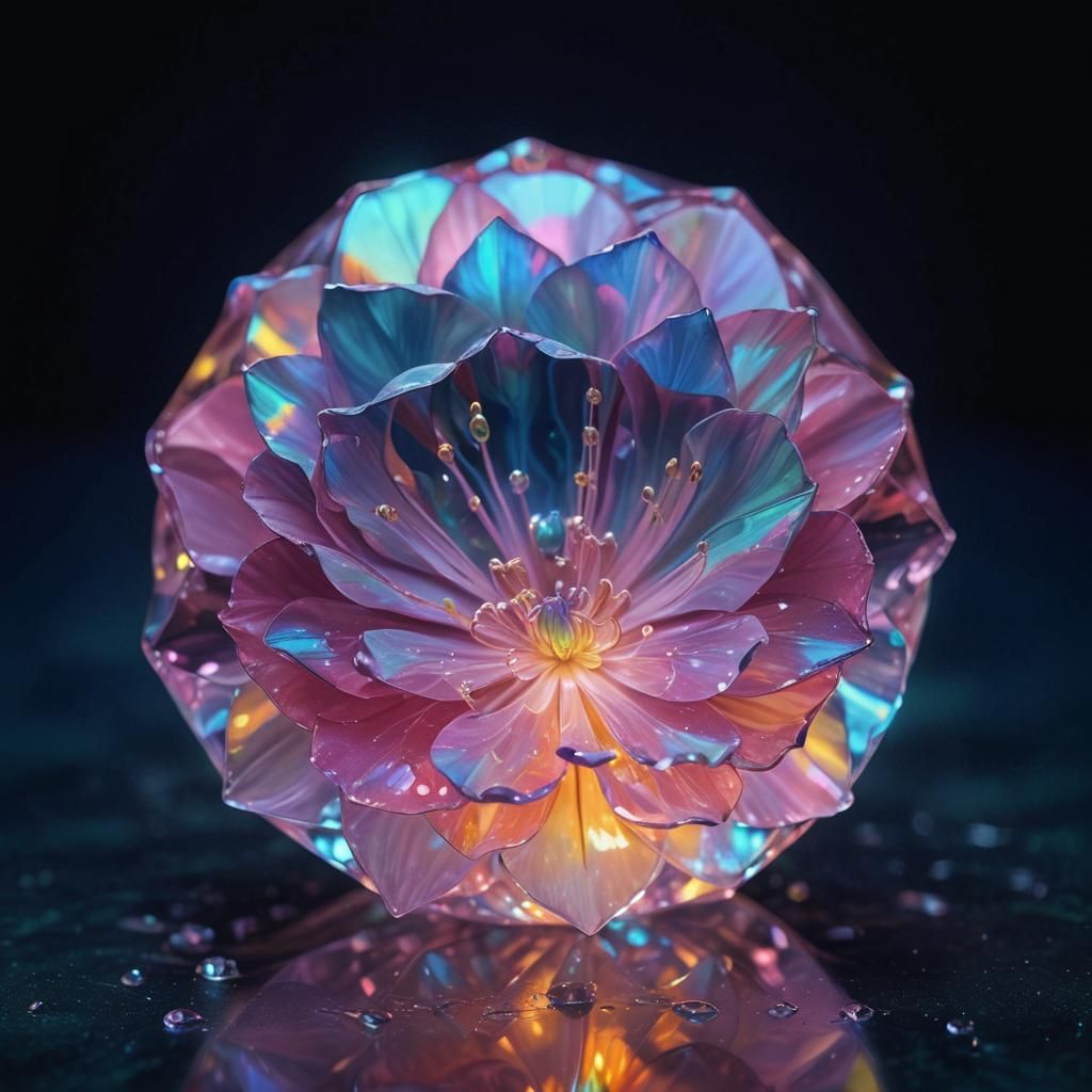 Surreal Flower Blooms Inside Iridescent Gemstone