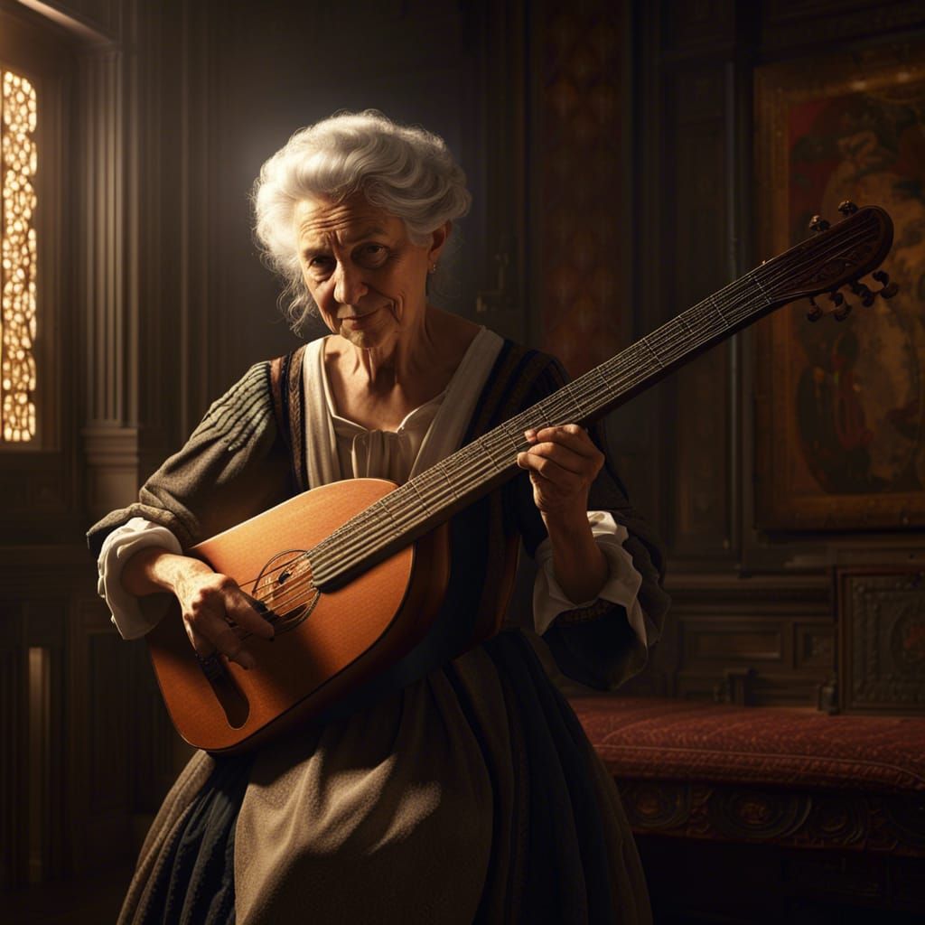 17th Century Woman Playing Theorbo