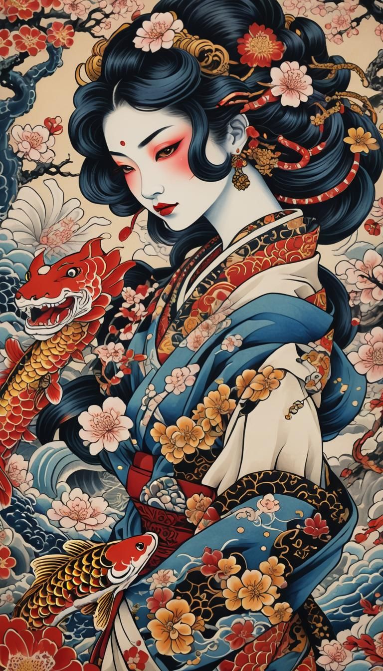 Geisha and Demons: Asian Tattoo Style Close-Up