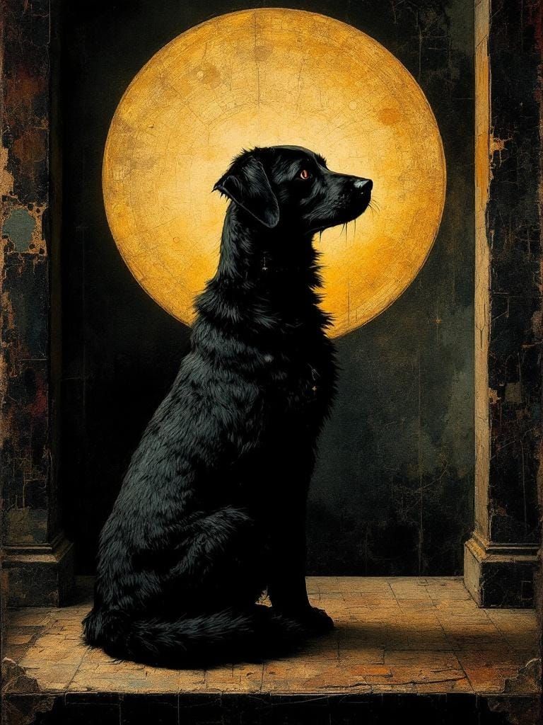 Victorian Gothic Dog in Sunlight, Mystical Art