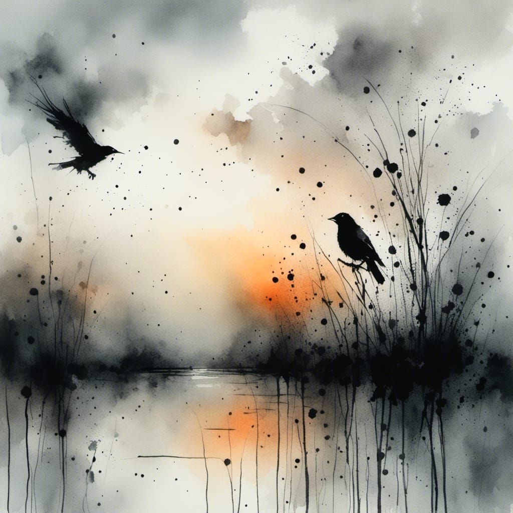 Serene Sunrise in Charcoal and Ink Style