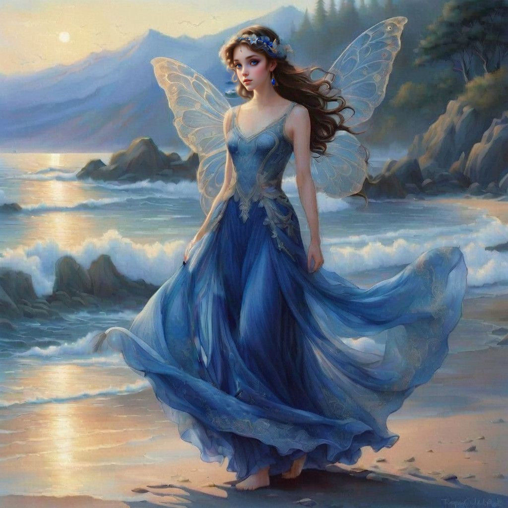 Ethereal Ocean Fairy in Royal Blue on Beach