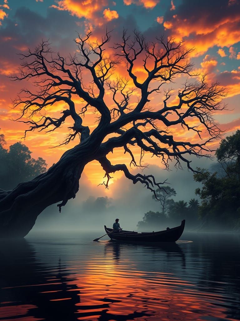 Surreal Sunset Boat Glides Across Orinoco River in a Dreamli...