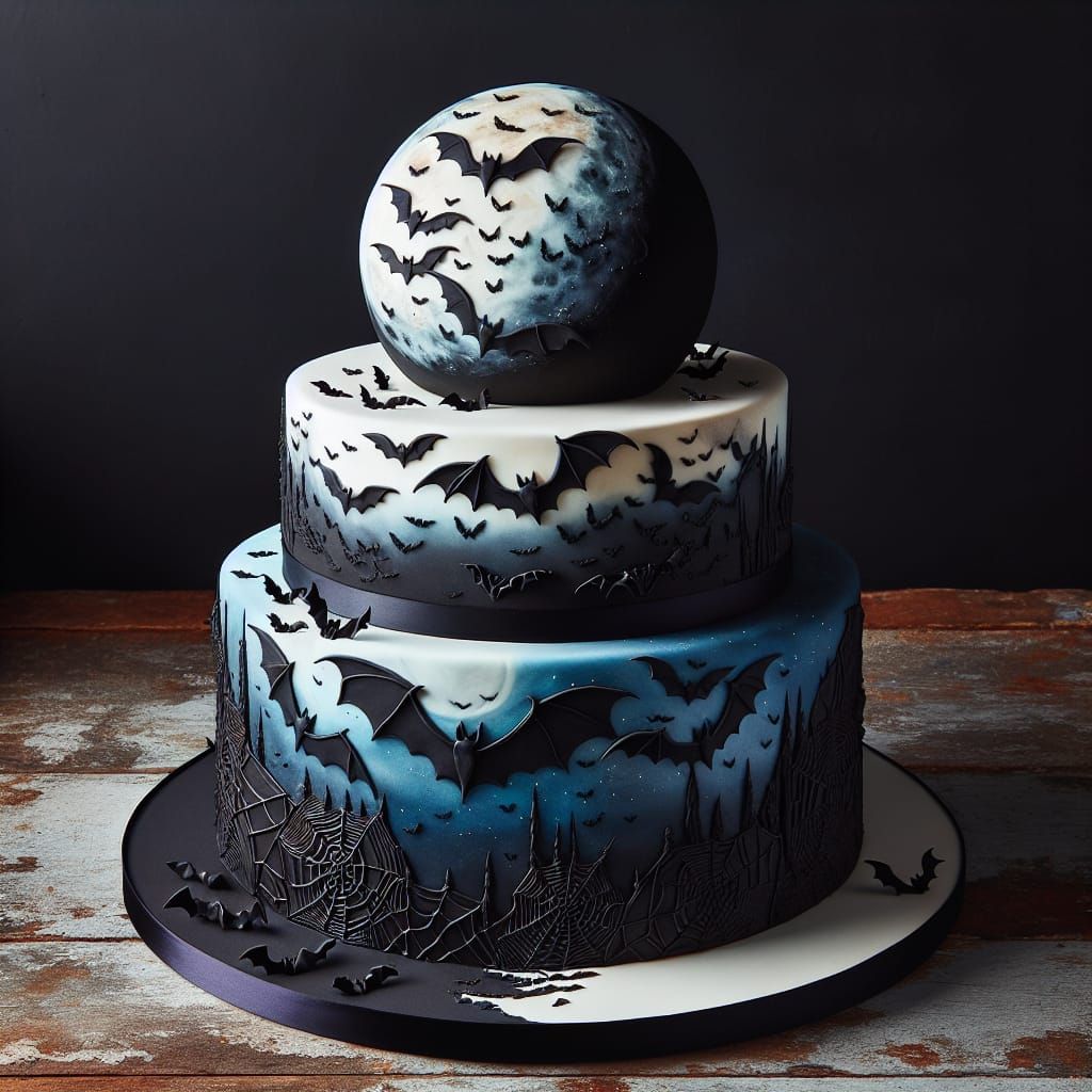 Rustic Birthday Cake with Bat-Inspired Designs
