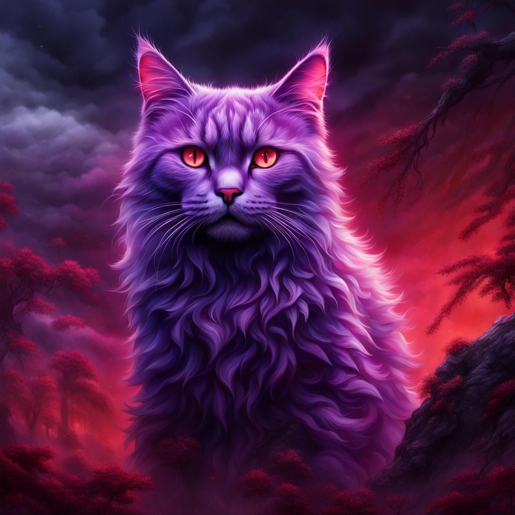 Mutated Purple Cat in Red Mist: Digital Matte Painting