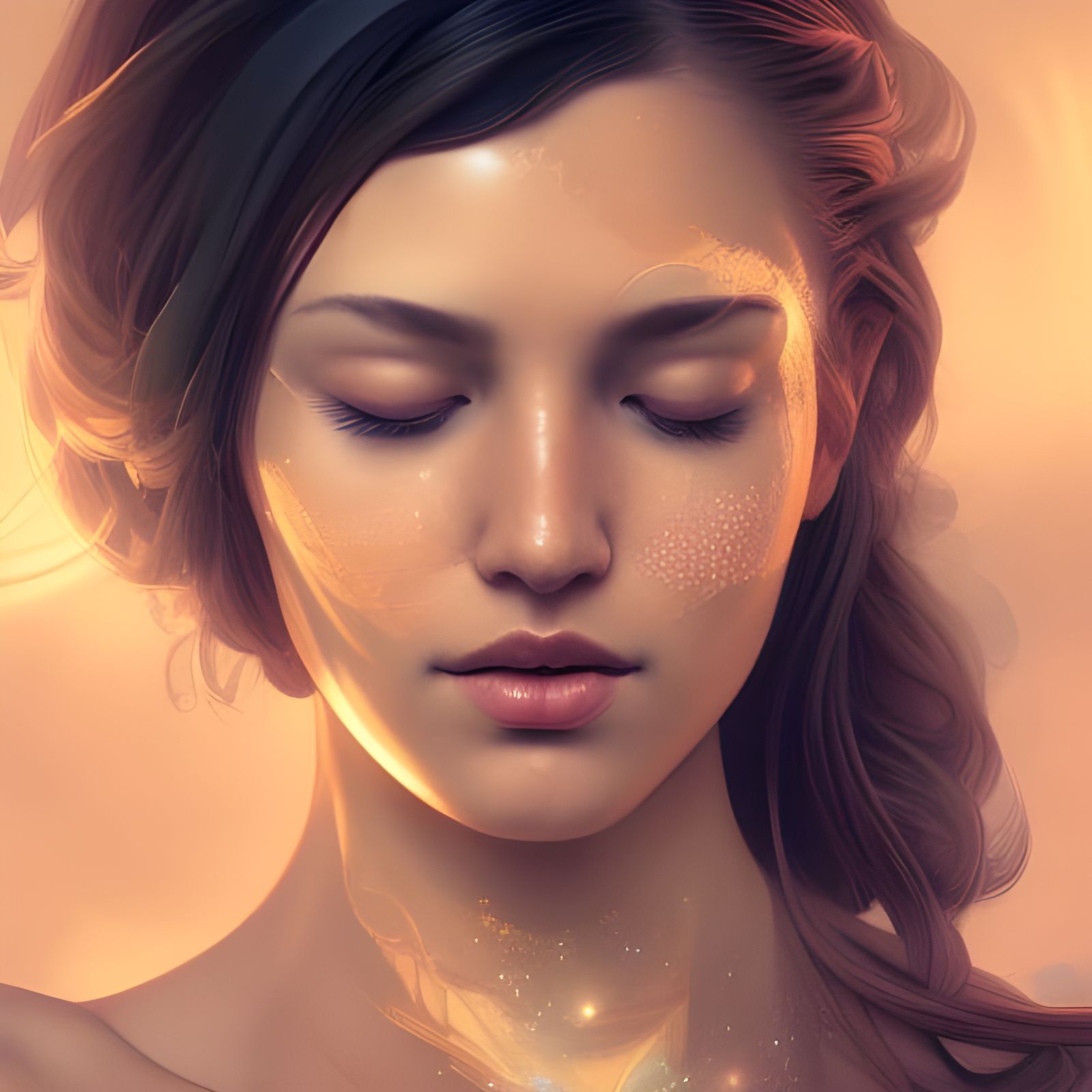 Meditative Woman with Moon Background in 8k