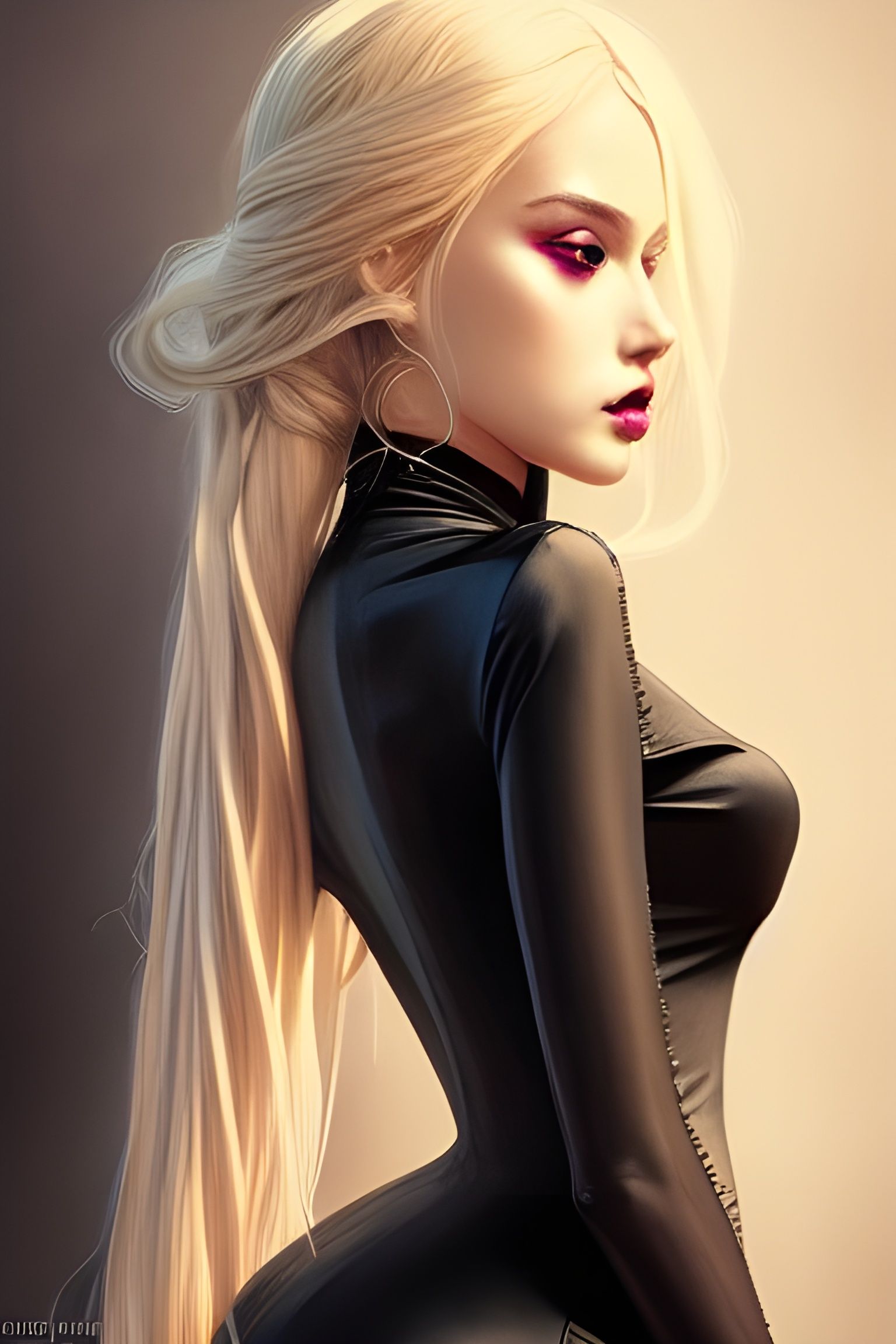 Elegant Woman in Black Dress: Hyper-Realistic Illustration