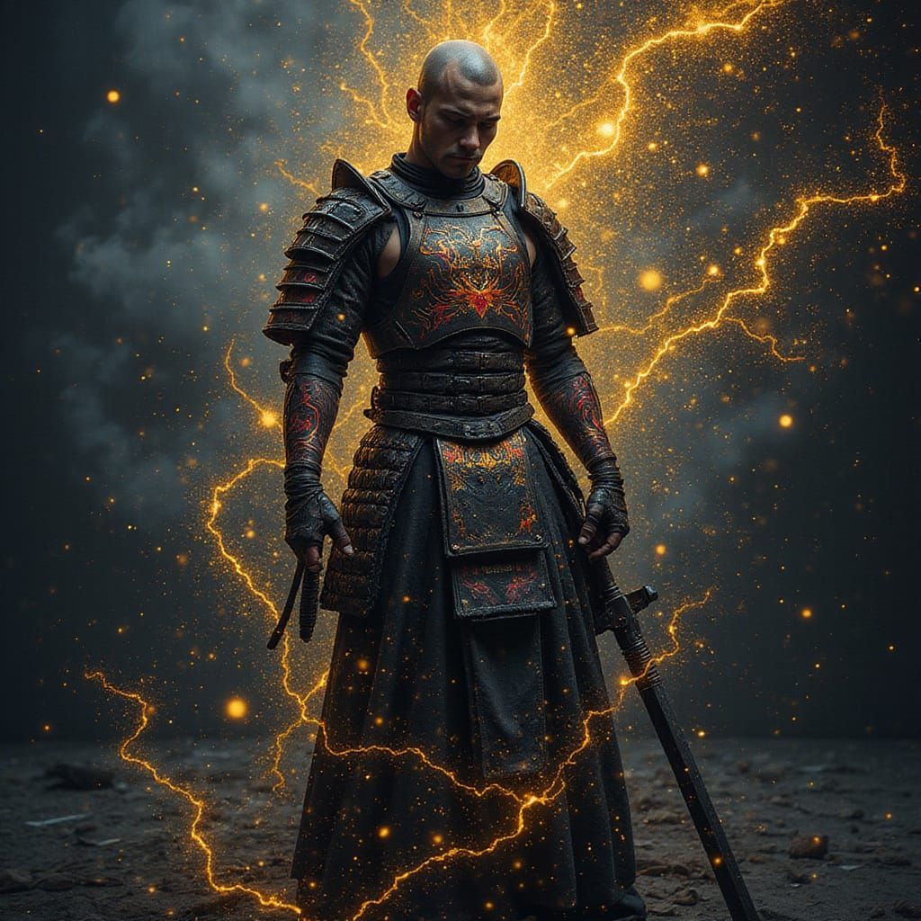 Futuristic Samurai Portrait in a Dark Mystical Style