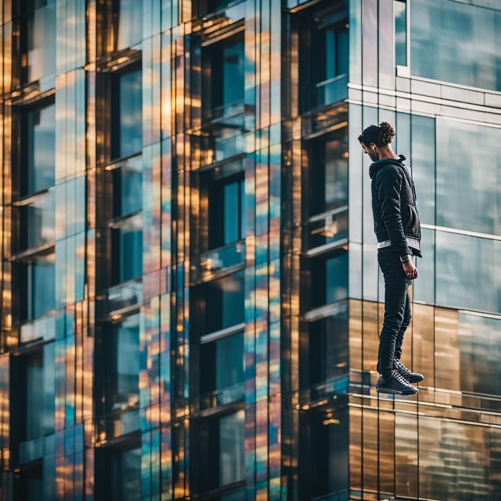 Glitchy Surreal Sideways Figure on Building