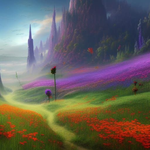Detailed Flower Field Matte Painting