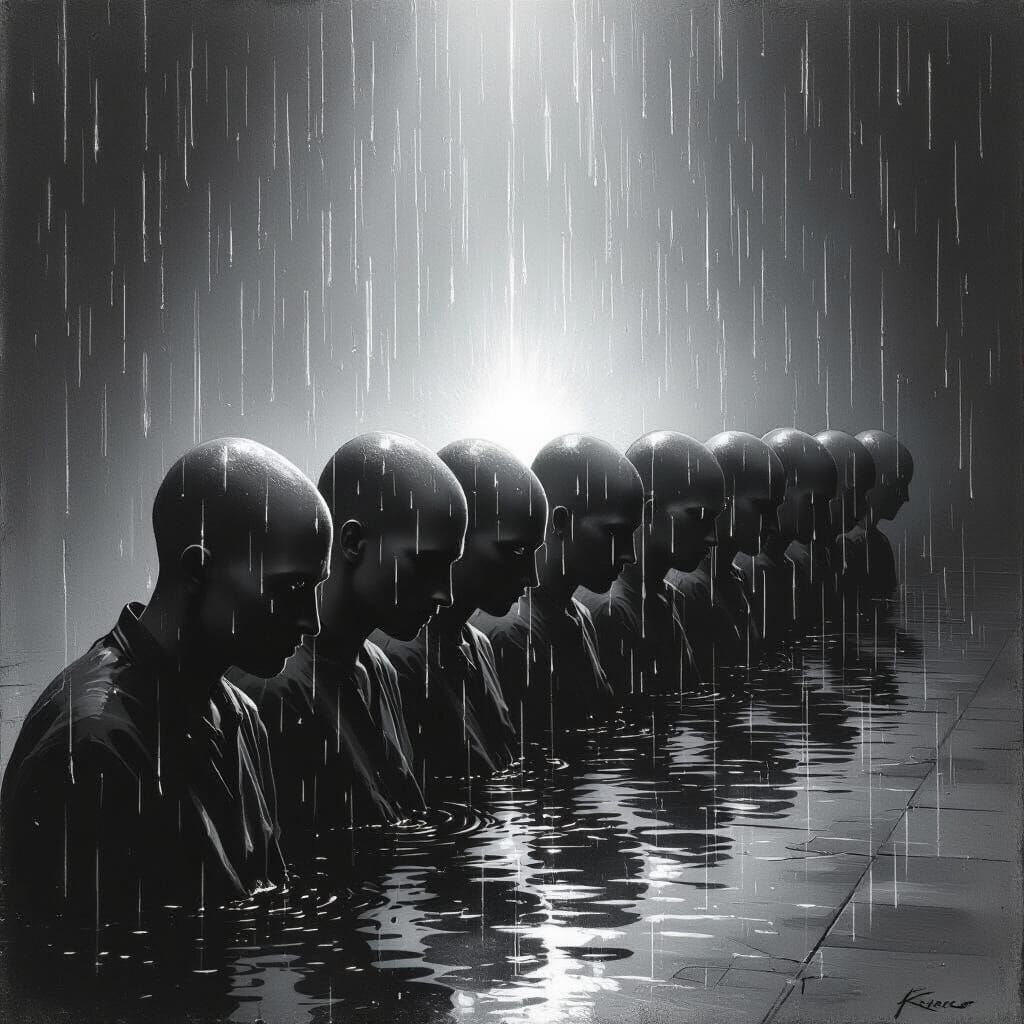 Resilient Spirit in Stark Monochromatic Digital Art