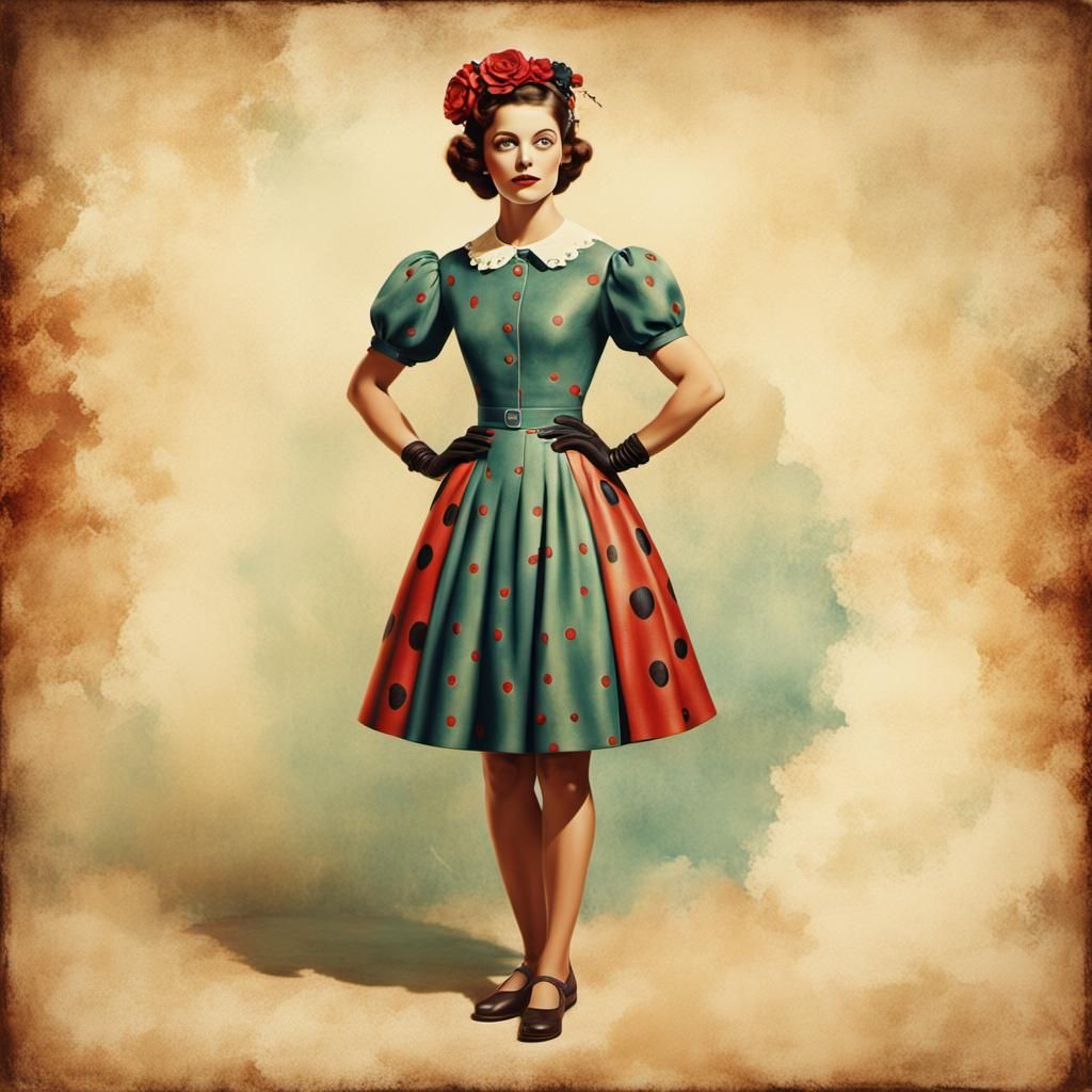 Ladybug Woman in Vintage Oil Painting Style