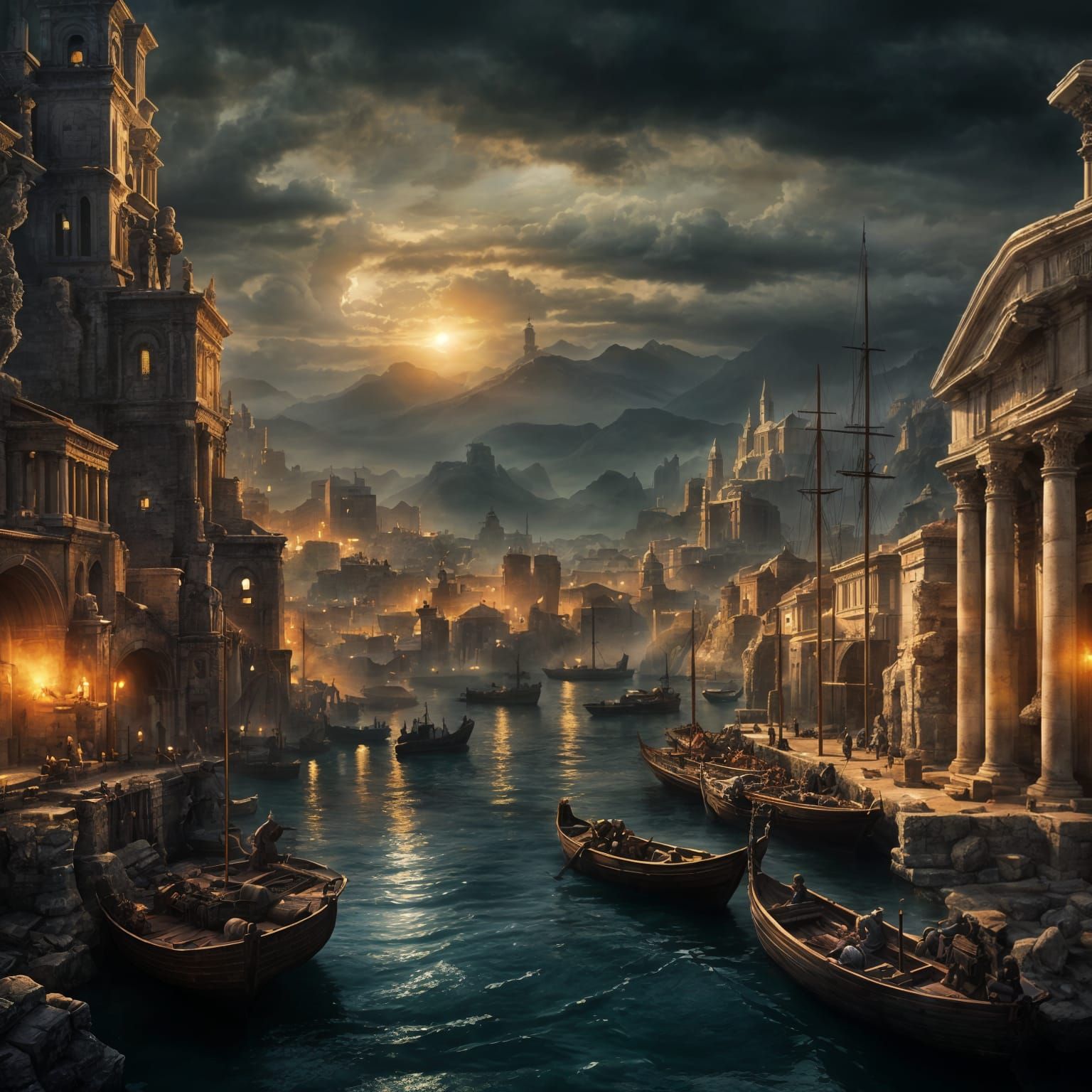 Dark Fantasy Roman Port City Exploiting Unknown Oceans