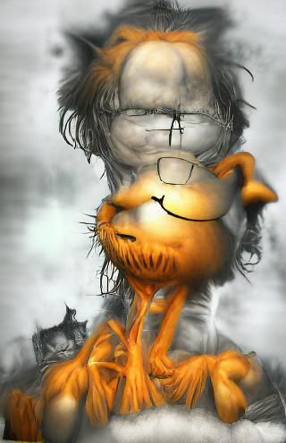 Garfield as Grayscale Nightmare, 3D Render