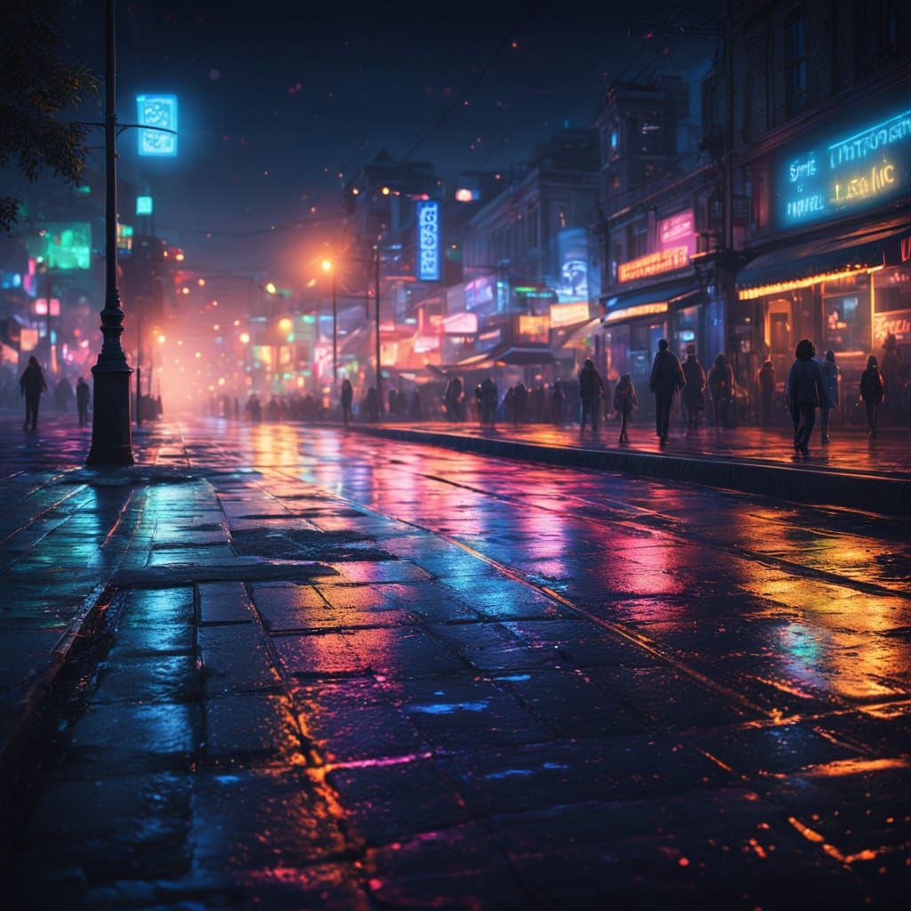 Ethereal Seaside Boulevard at Night in Vibrant Colors