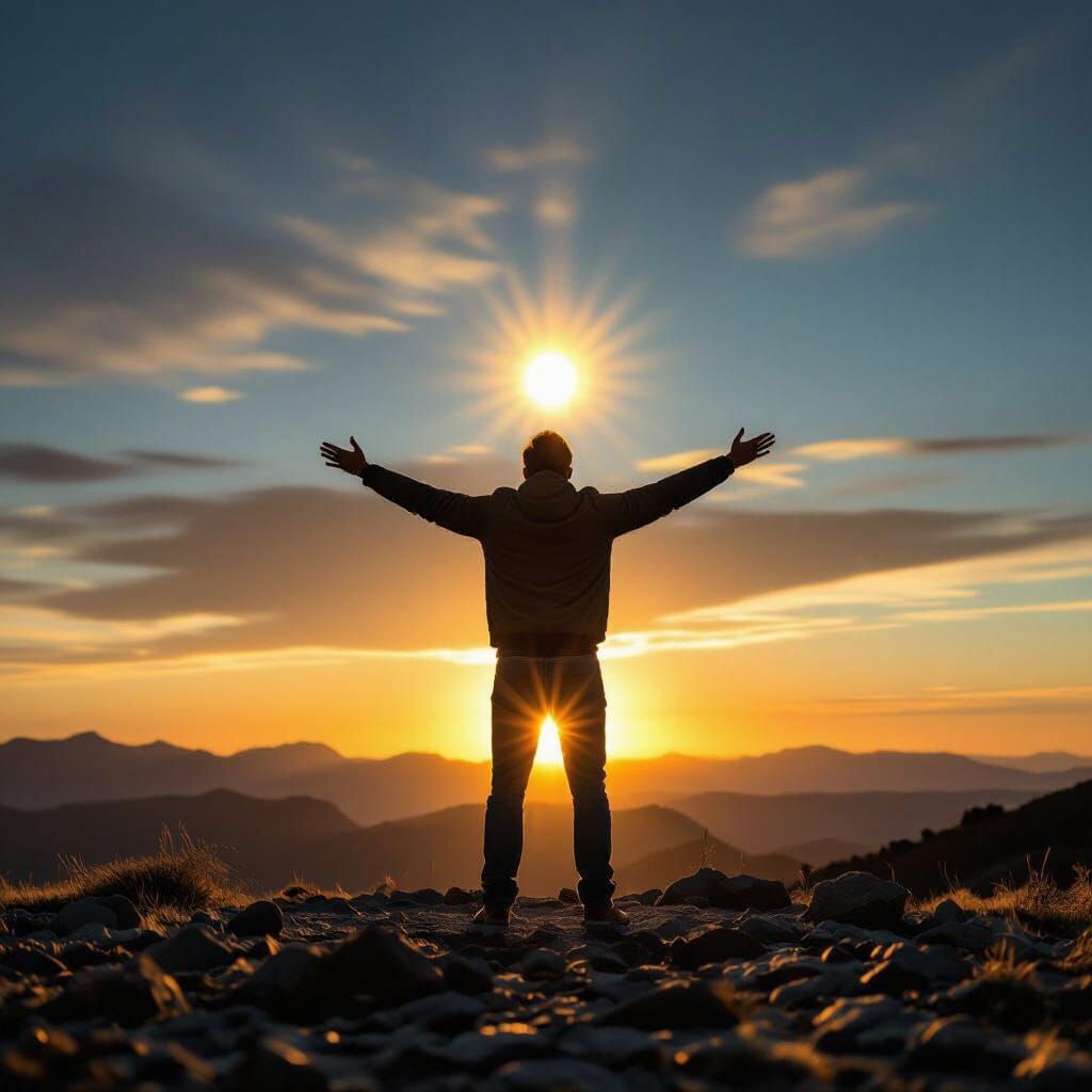 Man Holds Sunset: Dramatic Landscape Photography