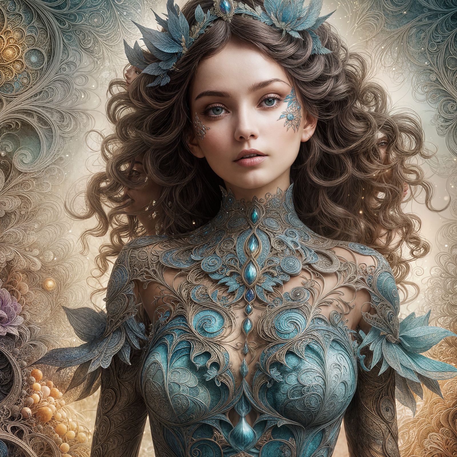 Detailed 3D Wonderland Scene with Watercolor Texture