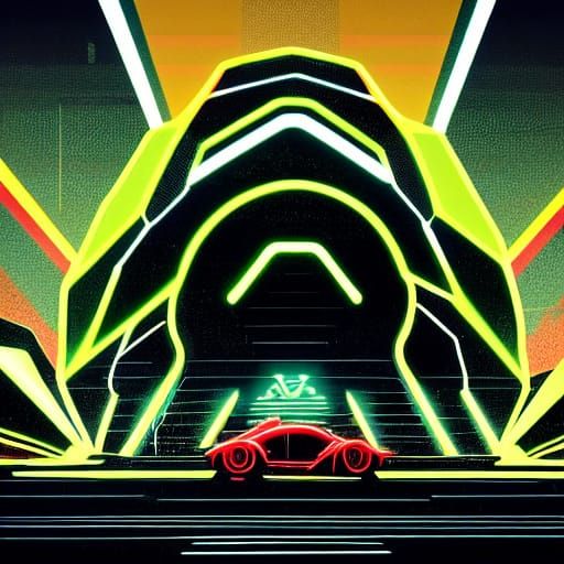 Neon Ankylosaur in Syd Mead Style