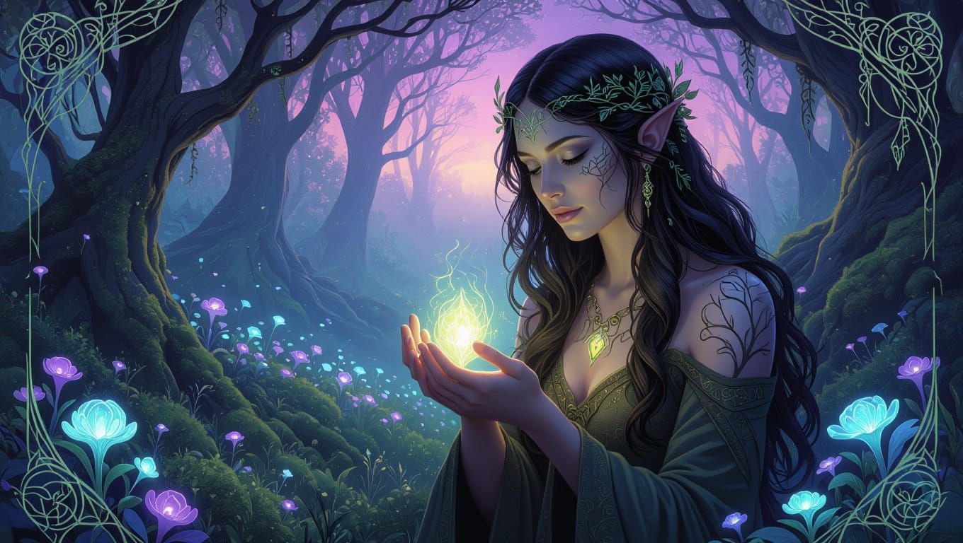 Enchanted Forest Guardian in Art Nouveau Style