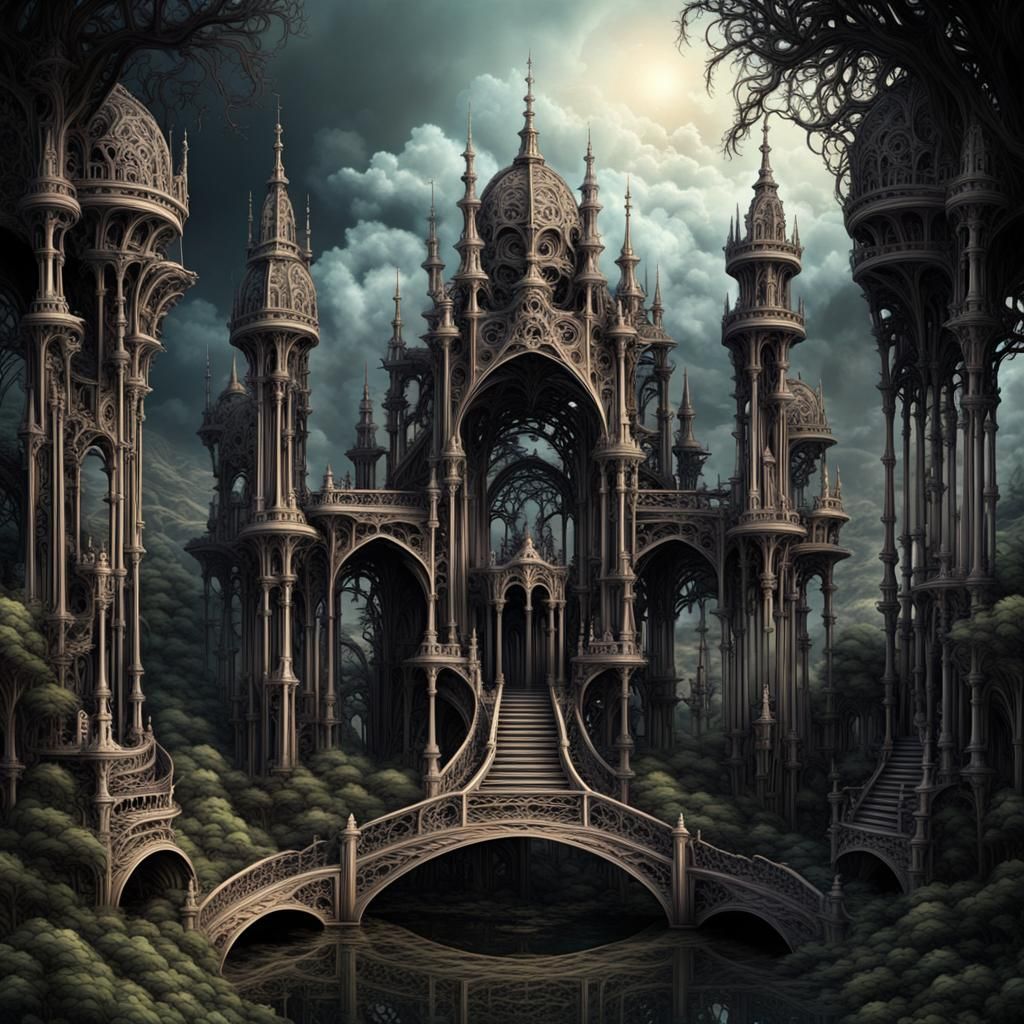 Exotic Fractal Landscape in Gothic Biomechanical Art