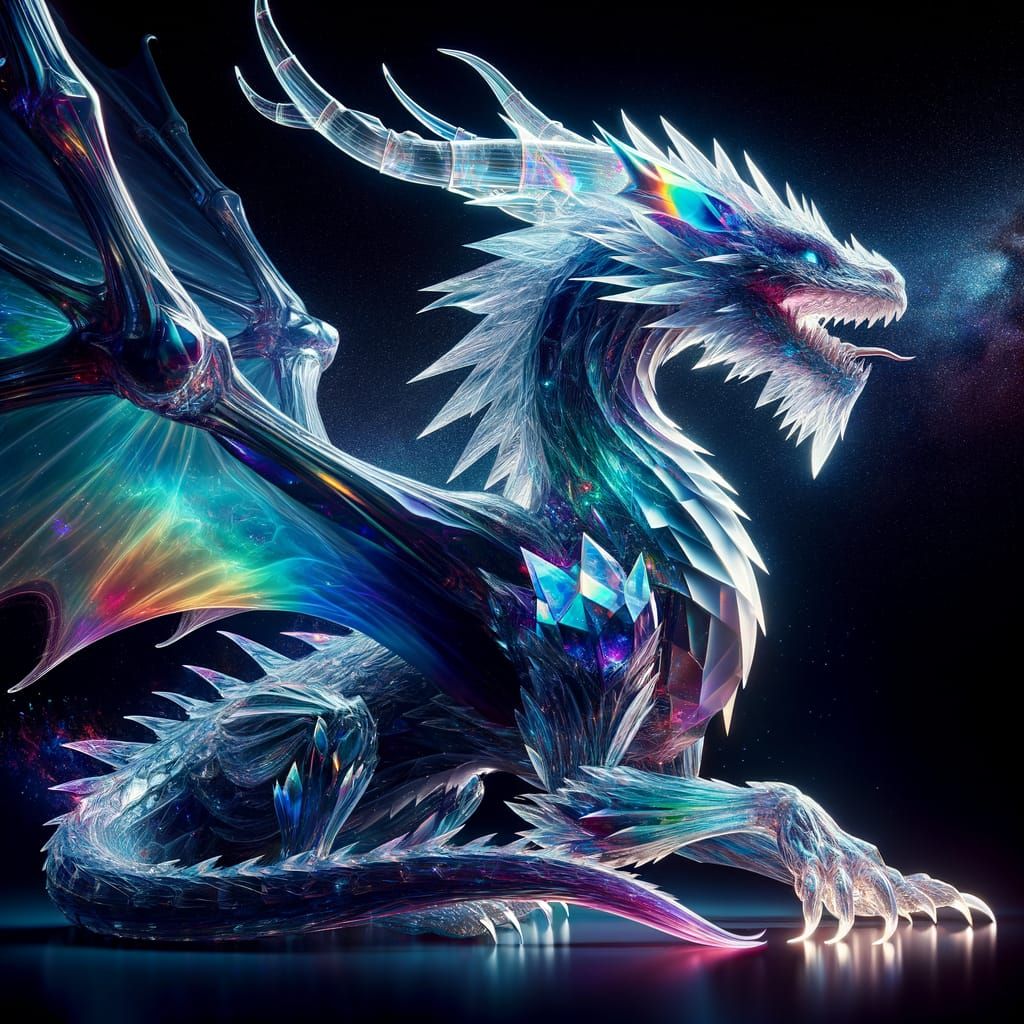 Crystalline Dragon with Prismatic Light and Cosmic Backgroun...