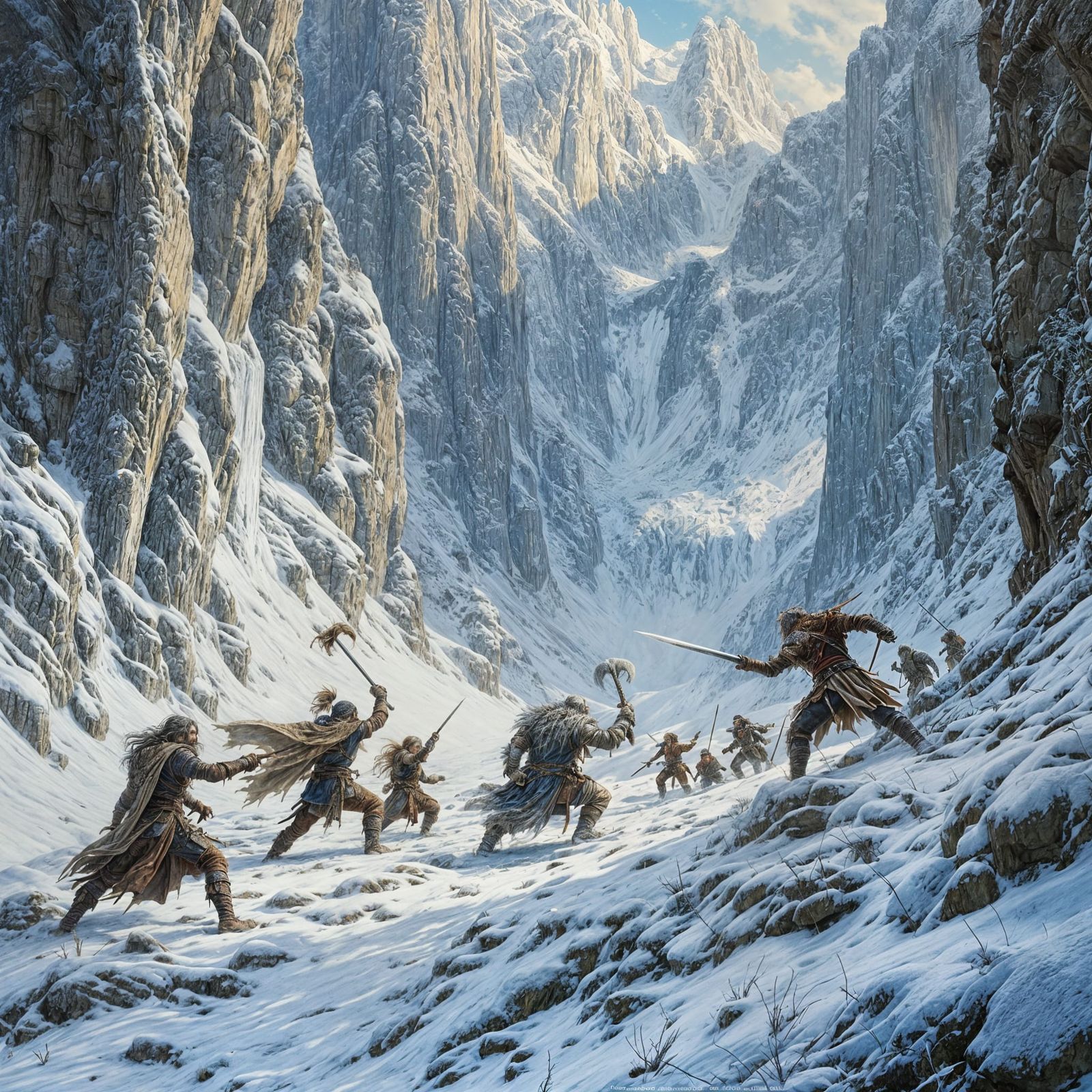 Adventurers Clash with Frost Troll in Mountain Pass