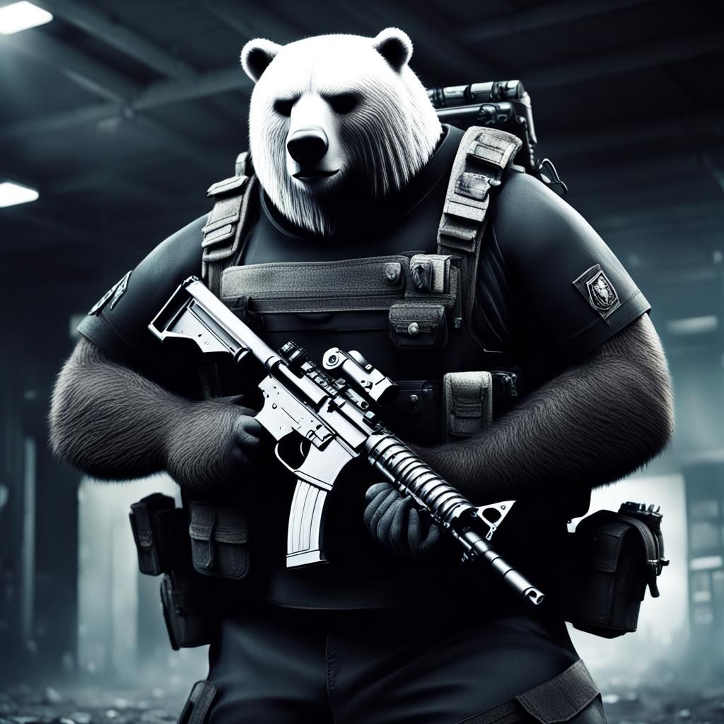 Anthropomorphic Bear in Military Uniform: Digital Illustrati...