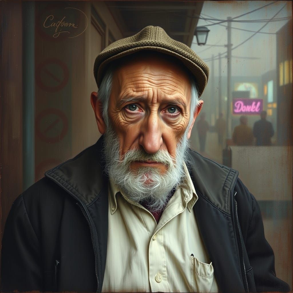 Old Man Portrait in Street Art Style