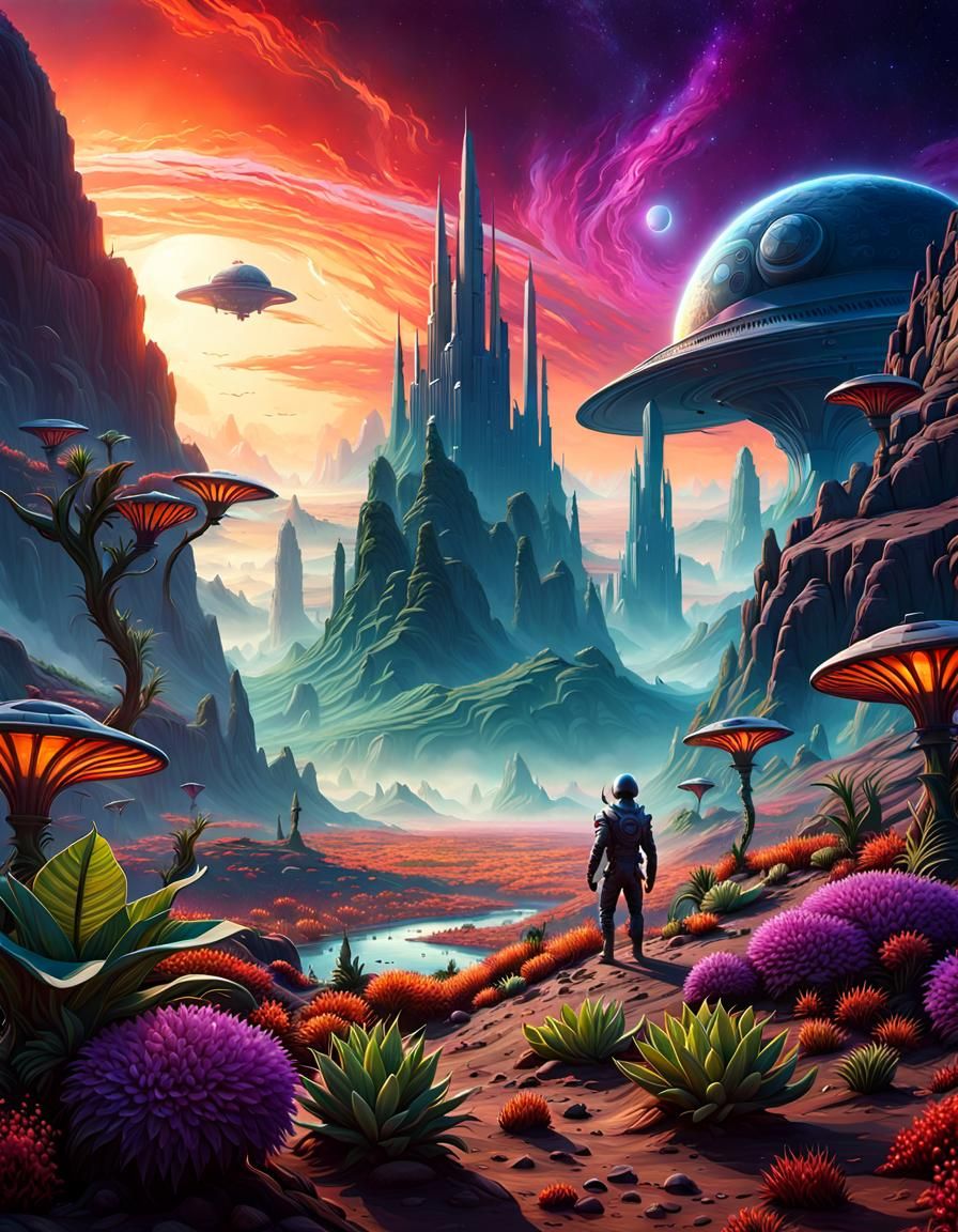 Alien on a Hyperdetailed Alien Planet