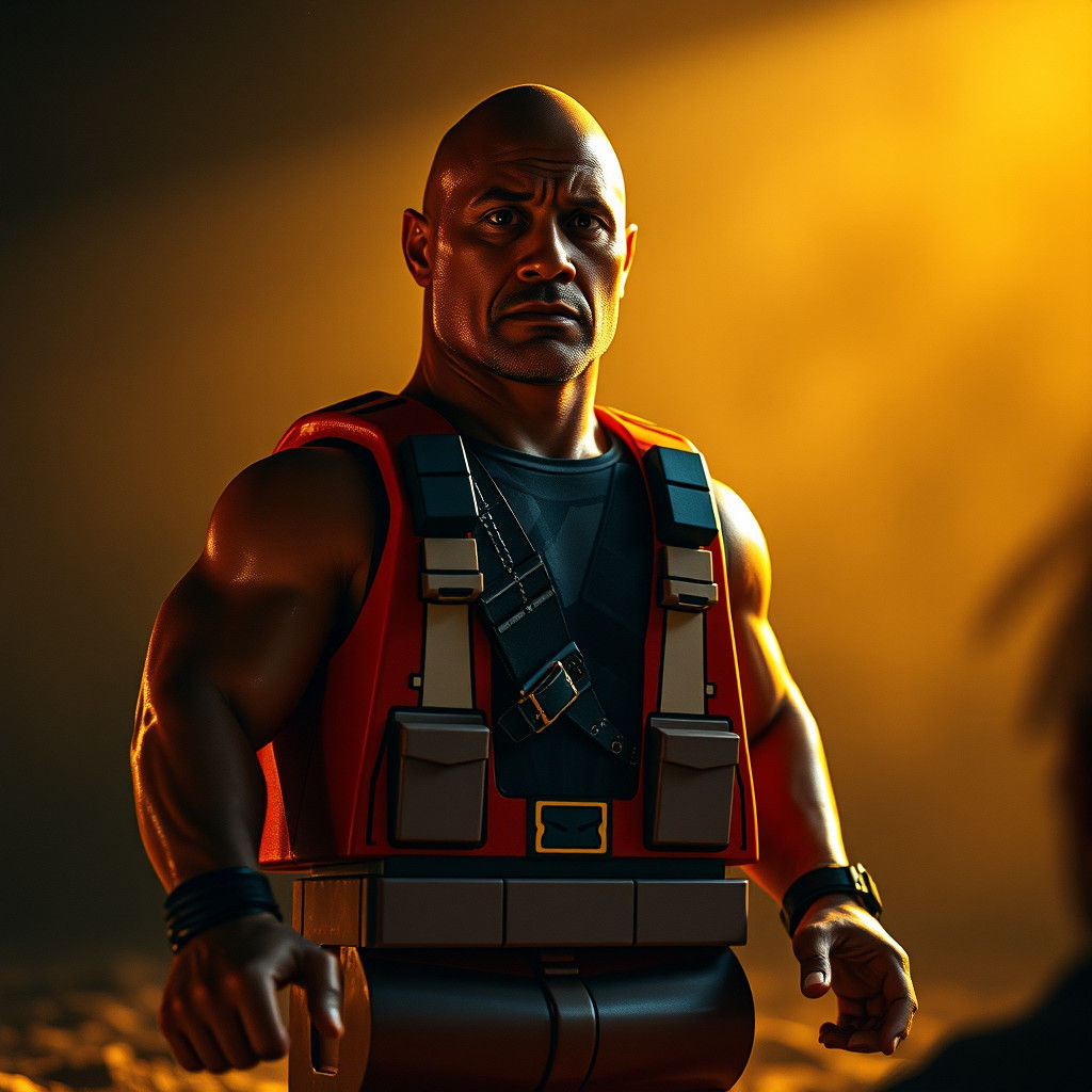 The Rock as LEGO Hero in Cinematic Style