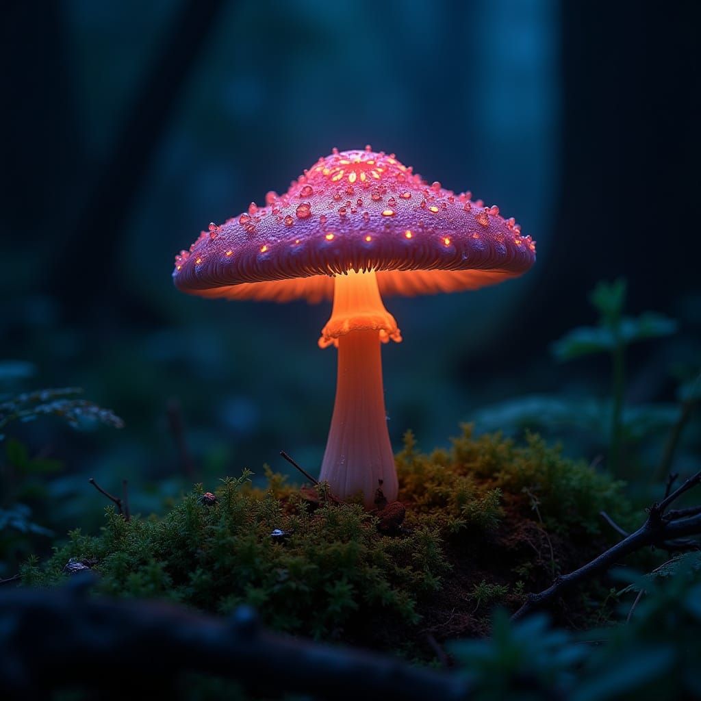 Bioluminescent Mushroom in Dark Fantasy Forest
