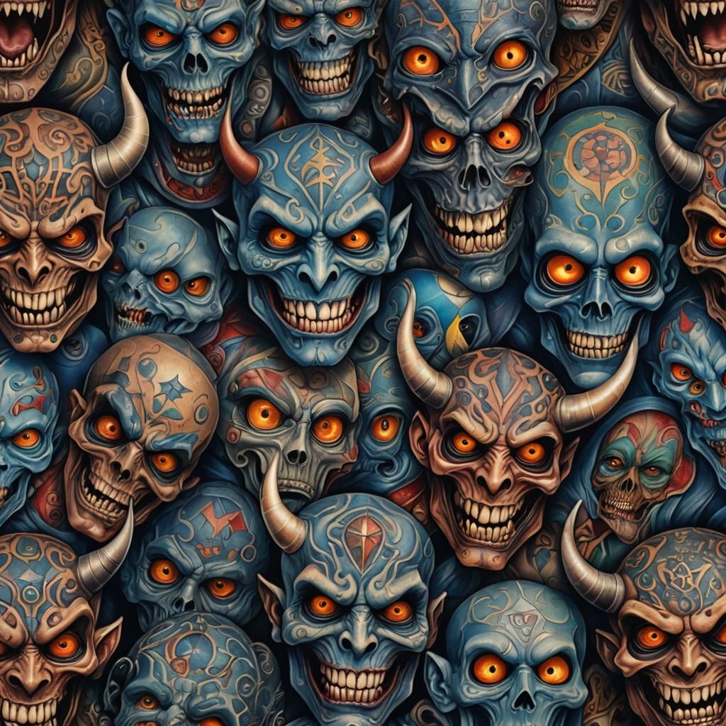 Demons with Geometric Tattoos Enjoying the Night