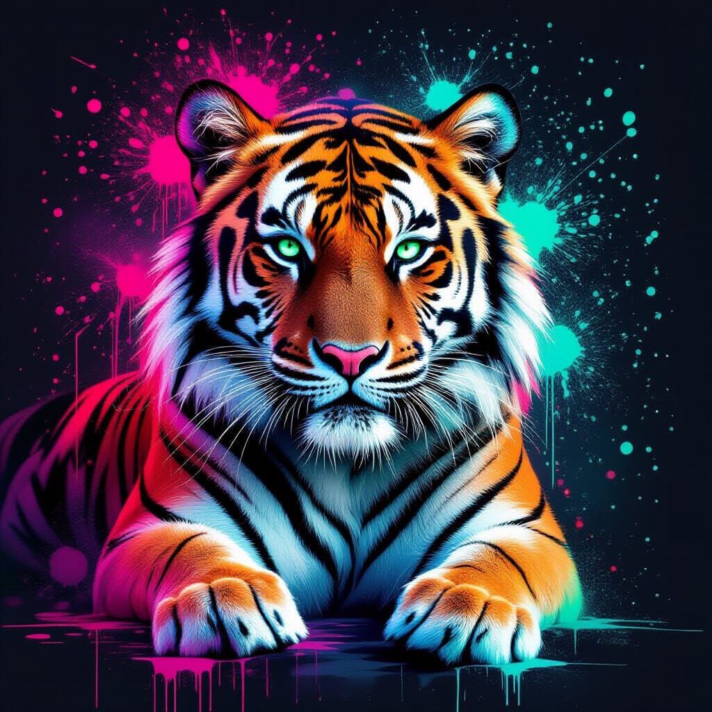Majestic Tiger in Expressive Graffiti Art Style