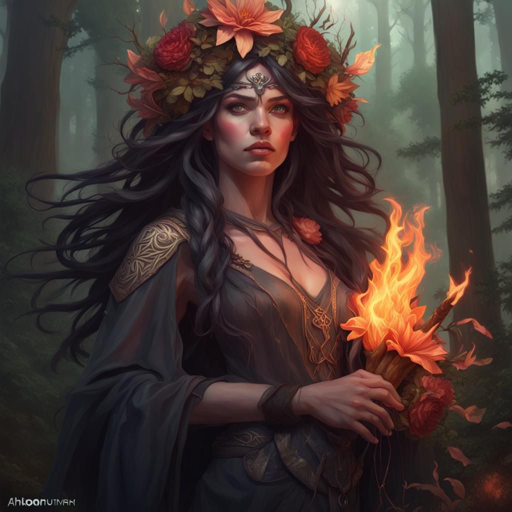 Pagan Singer Portrait with Flower Wreaths