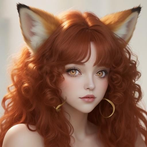 Fox-Eared Woman with Red Hair and Gold Eyes