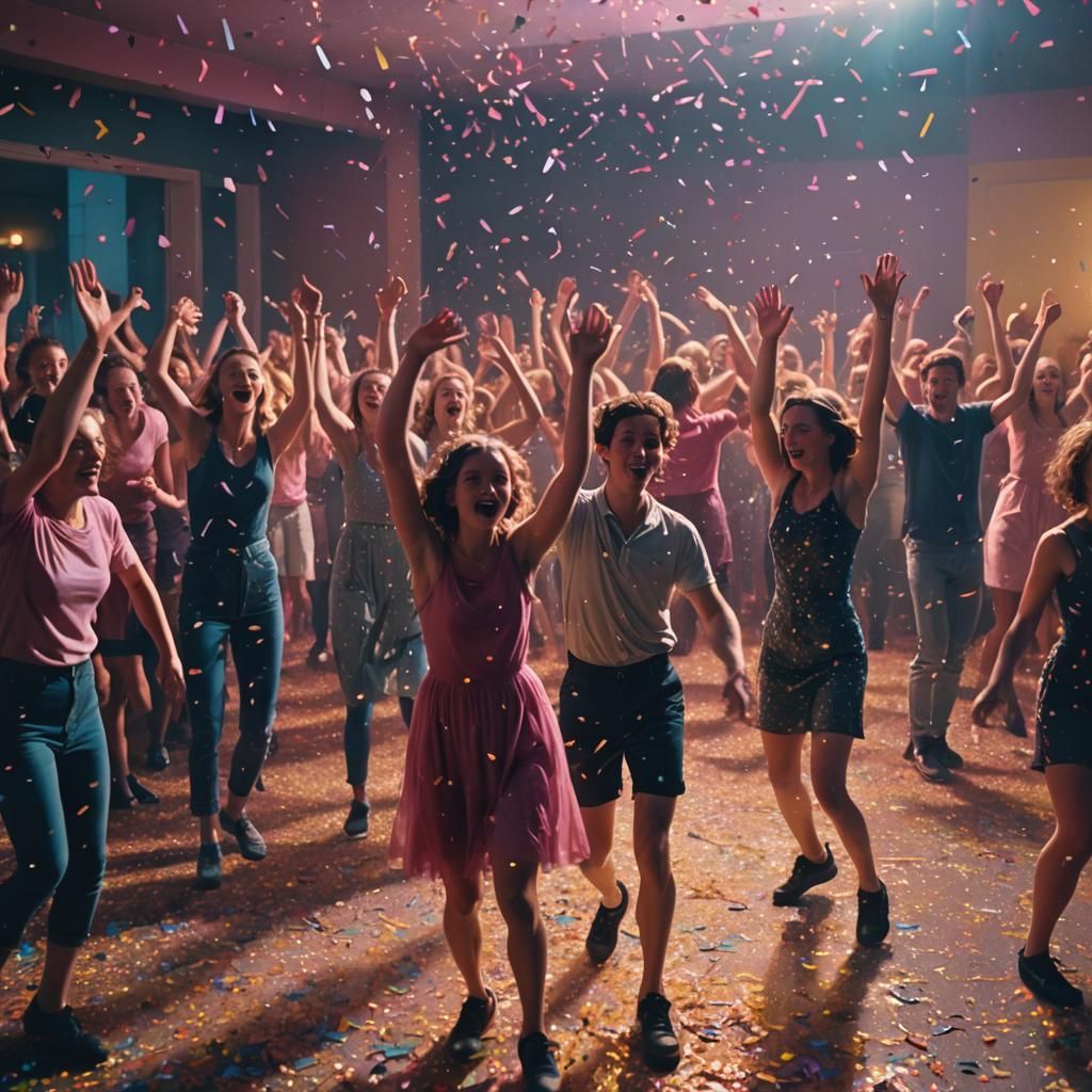 Energetic Dance Floor Celebration in Cinematic Style