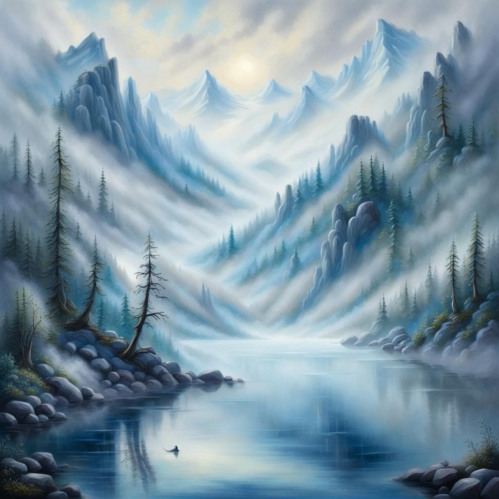 Vision Of a Foggy Lake in The Mountains