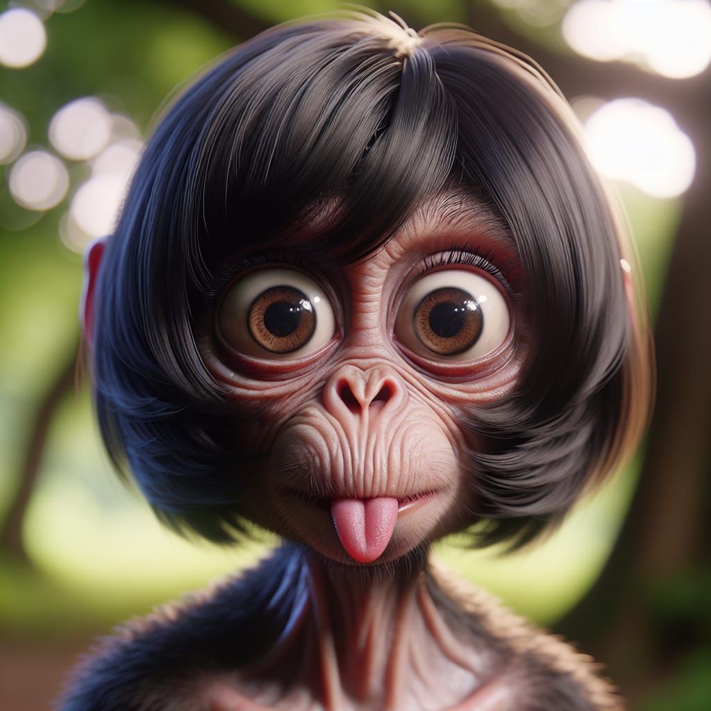 Funny Monkey with Black Bob Making Silly Face