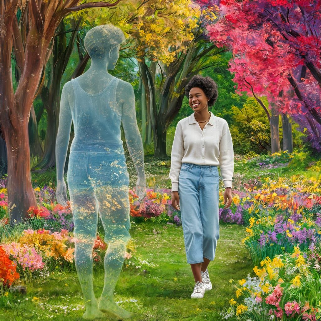 Invisible Figure in Lush Forest, Double Exposure