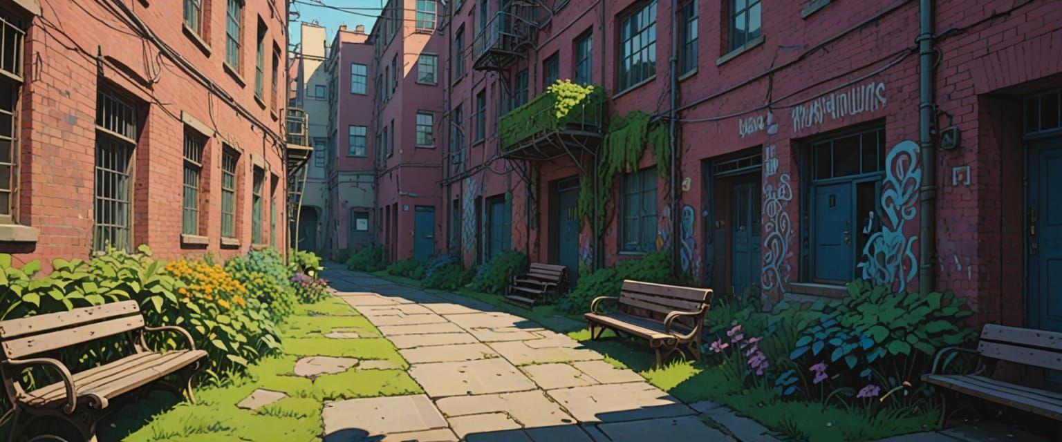 Graffiti in Abandoned Factory District, Comic Book Style