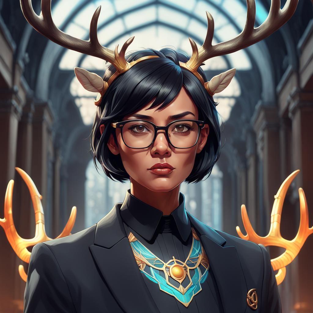 Indigenous Woman with Antlers: Hyperdetailed Portrait