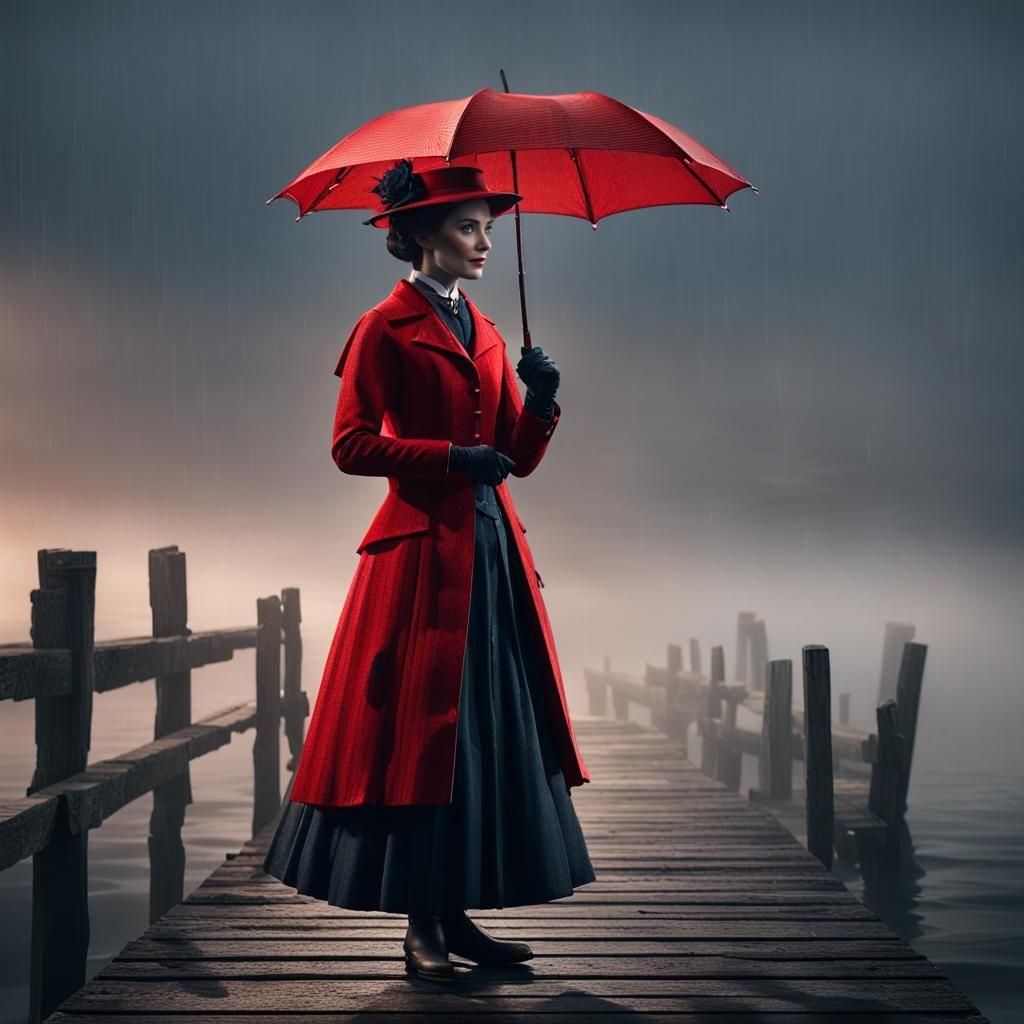 Mary Poppins on an old dock