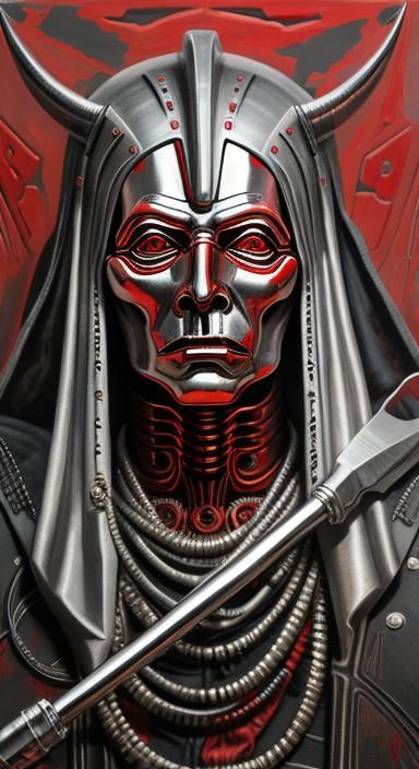 Red Metallic Biomechanical Cubist Landscape